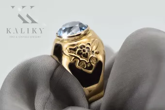 Anneau Artisanat vintage Aigue-marine Or jaune 14 carats vrc078y